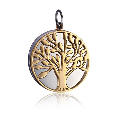 STP608Y - Stainless Steel / Gold IP 30mm Double Disc 'Tree of Life' Pendant